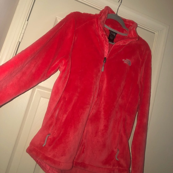 Women’s pink/coral fuzzy north face jacket - Picture 1 of 2